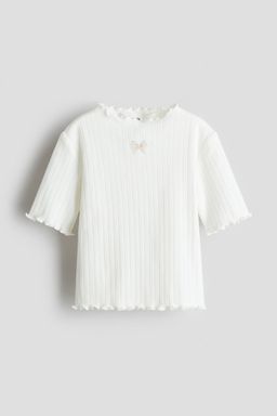 H&M - Girls White Ribbed Cotton Top