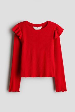 H&M - Girls Red Frill-Trimmed Jersey Top
