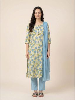 KAHVA - Blue Floral Kurta with Pant and Dupatta (Set of 3)