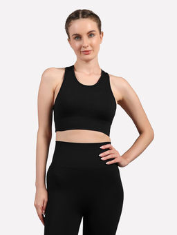 SKECHERS - Black Solid Fitted Sports Bra