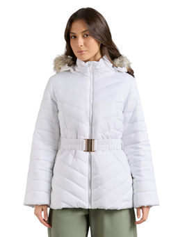 SKECHERS - White Solid Regular Fit Jacket with Belt
