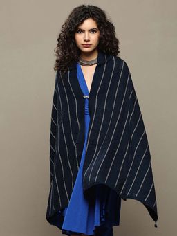 Libas - Women Navy Blue Woven Design Wool Shawl