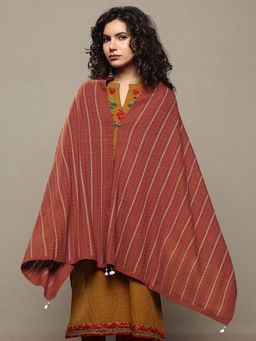 Libas - Women Rust Woven Design Wool Shawl