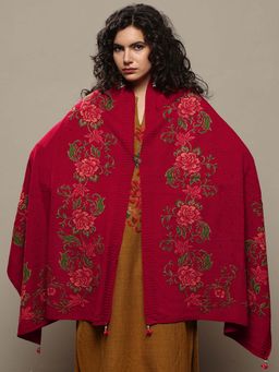 Libas - Women Red Floral Design Wool Shawl
