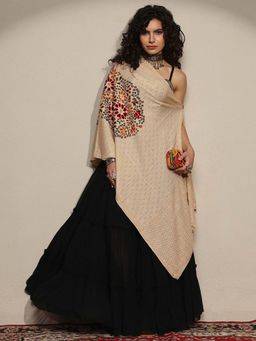 Libas - Women Cream Floral Woven Design Wool Shawl