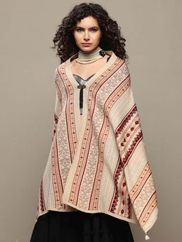 Libas - Women Cream Woven Design Wool Shawl