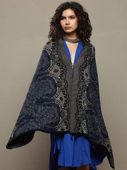 Libas - Women Navy Blue-Black Woven Design Wool Shawl