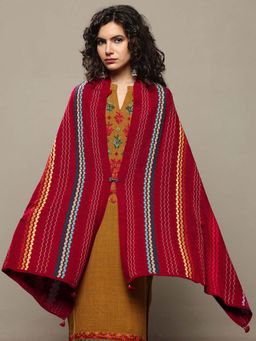 Libas - Women Red Woven Design Wool Shawl