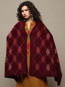 Libas - Women Maroon Woven Design Wool Shawl