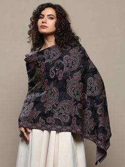 Libas - Women Black Paisley Woven Design Wool Shawl