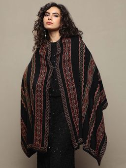 Libas - Women Black Printed Woven Design Wool Shawl