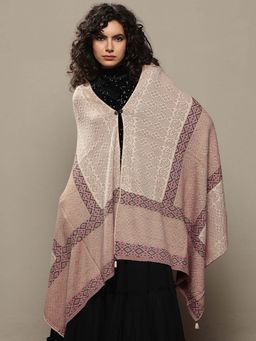 Libas - Women Cream Woven Design Wool Shawl