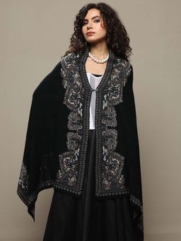 Libas - Women Black Woven Design Wool Shawl