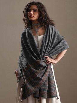 Libas - Women Grey Woven Design Wool Shawl