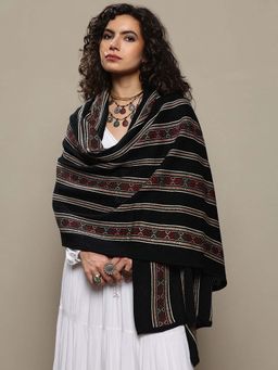 Libas - Women Black Woven Design Wool Shawl