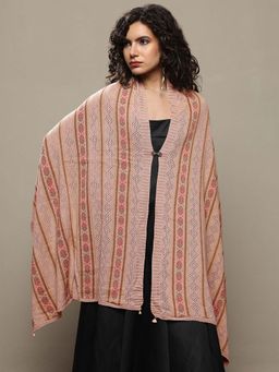 Libas - Women Beige Woven Design Wool Shawl
