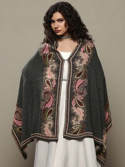 Libas - Women Grey Paisley Woven Design Wool Shawl