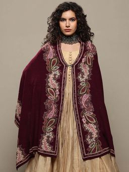 Libas - Women Maroon Paisley Woven Design Wool Shawl