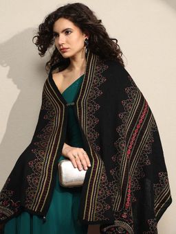 Libas - Women Black Woven Design Wool Shawl