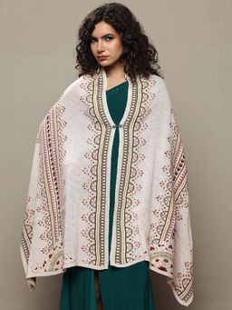 Libas - Women White Woven Design Wool Shawl
