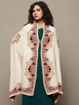 Libas - Women Cream Floral Woven Design Wool Shawl