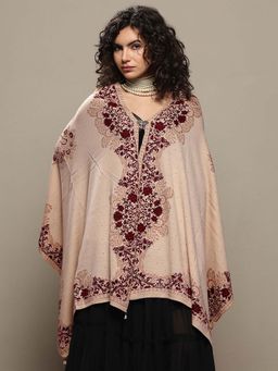 Libas - Women Beige Floral Woven Design Wool Shawl