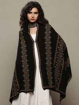 Libas - Women Black Woven Design Wool Shawl