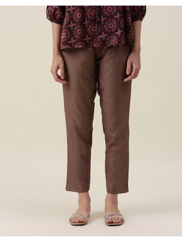 Fabindia - Brown Viscose Silk Slim Fit Formal Pant