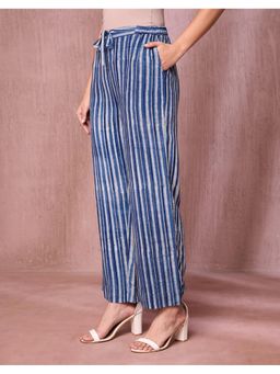 Fabindia - Indigo Rayon Blend Dabu Stripes Printed Casual Pant