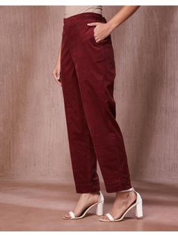 Fabindia - Wine Cotton Full Length Casual Tapered Pant