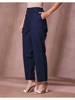Fabindia - Blue Cotton Full Length Casual Tapered Pant
