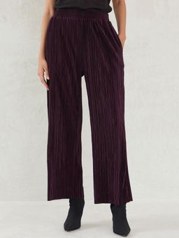Femmella - Wine Plisse Straight Pant