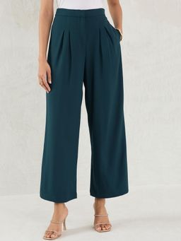 Femmella - Green Pleat Detail Straight Pant