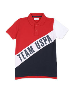 U.S. POLO ASSN. - Boys Red and Navy Printed Cotton Polo Shirt
