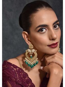 SWABHIMANN - Trishala Green Gold Plated Kundan Dangler Earrings