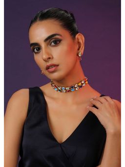 SWABHIMANN - Massak Navrattan Gold Plated Kundan Choker Set