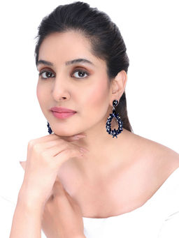 Yellow Chimes - Silver-Toned and Navy Blue Contemporary Drop Earrings