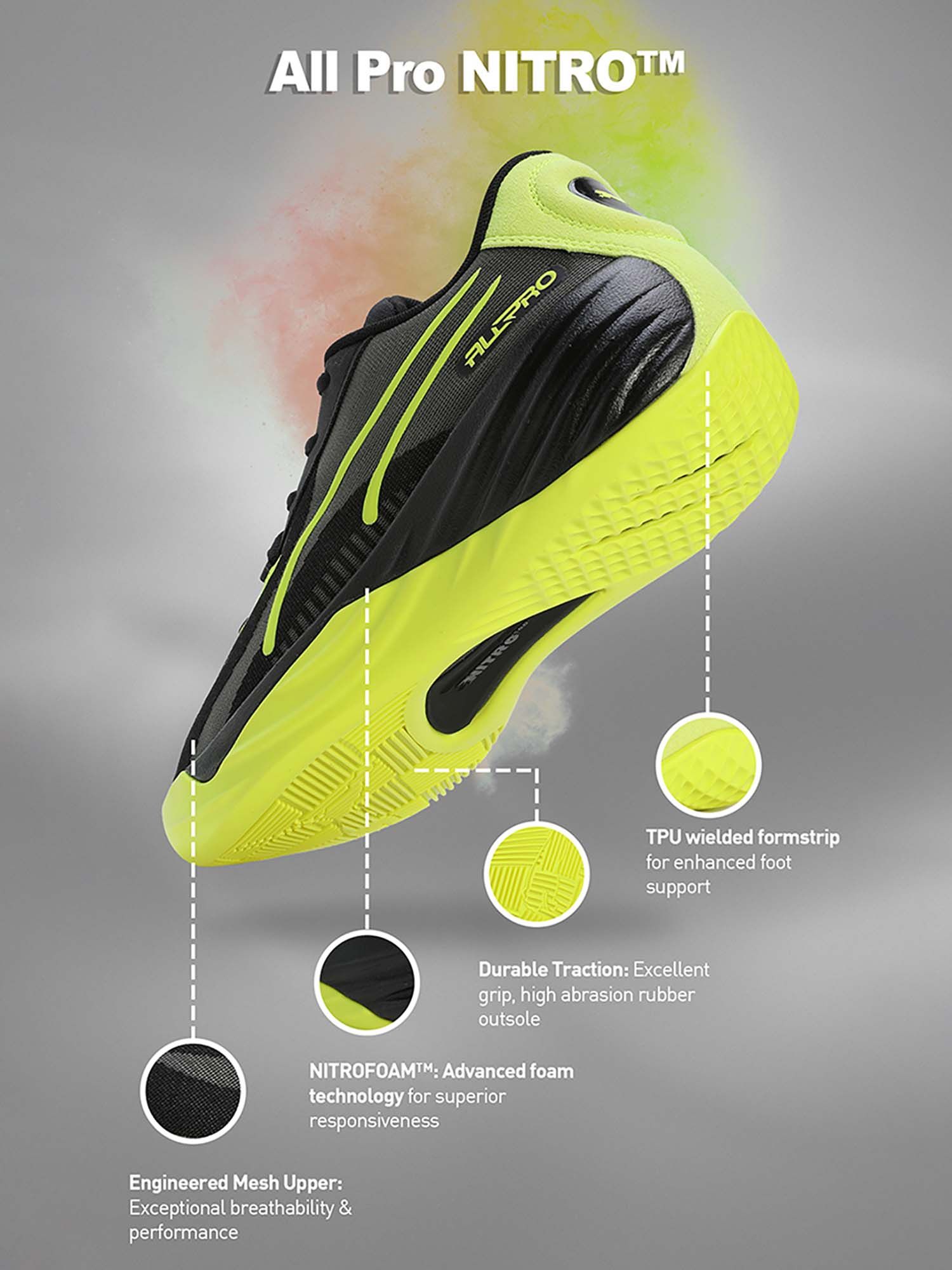 Buy Puma All-Pro Nitro Unisex Black & Yellow Basketball Shoes (UK