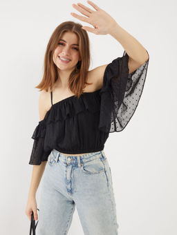 Zink London - Women's Black Self Design Top
