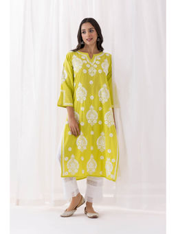 HOUSE OF KARI - Green Fizaa Chikankari Kurta in Rayon Cotton