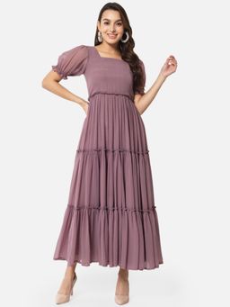 ALL WAYS YOU - Women Purple Georgette Square Neck Half Sleeve Party Maxi Dress