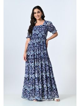ALL WAYS YOU - Women Multi-Color Floral Georgette Square Neck Half Sleeve Party Maxi Dress