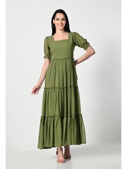 ALL WAYS YOU - Women Green Georgette Square Neck Half Sleeve Party Maxi Dress