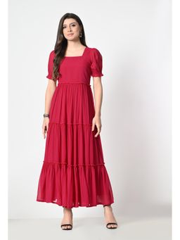 ALL WAYS YOU - Women Pink Georgette Square Neck Half Sleeve Party Maxi Dress