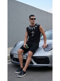 Griffel - Black Graphic Cotton Regular Fit Tank Top