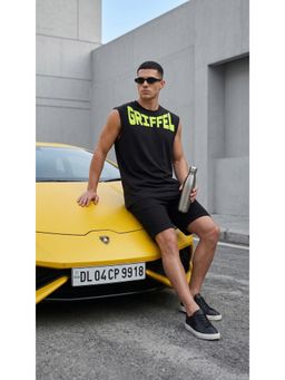 Griffel - Black Graphic Cotton Regular Fit Tank Top