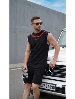 Griffel - Black Graphic Cotton Regular Fit Tank Top