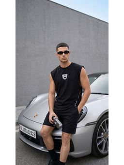 Griffel - Black Graphic Cotton Regular Fit Tank Top