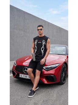 Griffel - Black Graphic Cotton Regular Fit Tank Top
