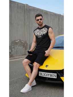 Griffel - Black Graphic Cotton Regular Fit Tank Top